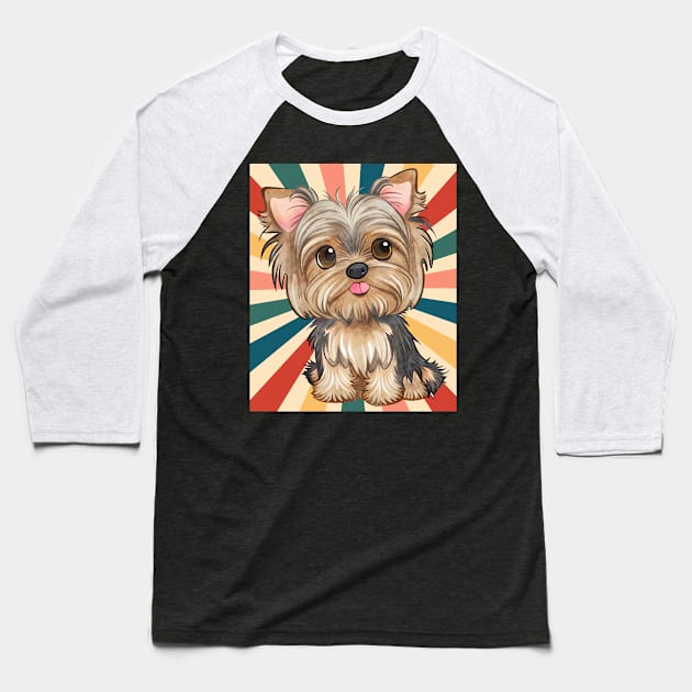 Cute Yorkshire Terrier Dog Breed 80s 90s Retro Style Vintage Design Animal Pet Baseball T-Shirt by Inspirational And Motivational T-Shirts